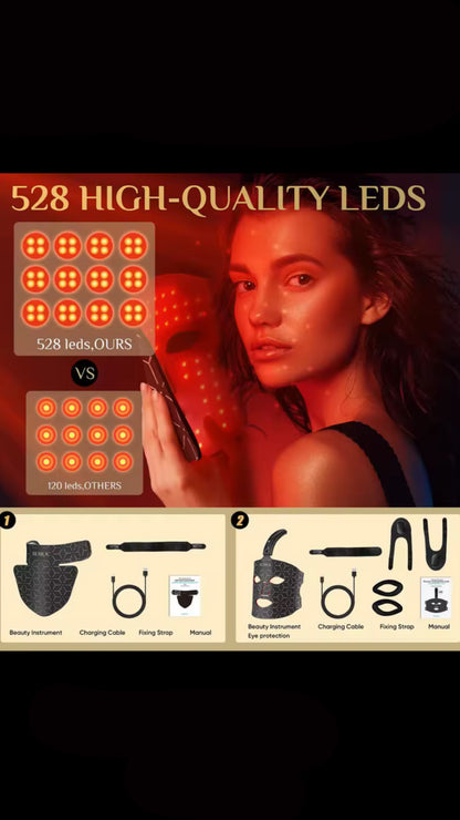Portable Silicone LED Face Mask with Neck Red Light Near Infrared Therapy Anti Aging Repair Skin Brighten Skin Tone Home Use