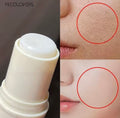 A collage showing a white cosmetic stick product on the left and close-up facial skin before/after-style results on the right, with red circles highlighting smoother skin on the lower right panel. The text 'PECOLOVERS' appears in the top left.