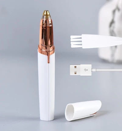 White and rose gold electronic device with USB cable on a gray background