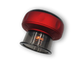 Red and silver cylindrical object on a white background